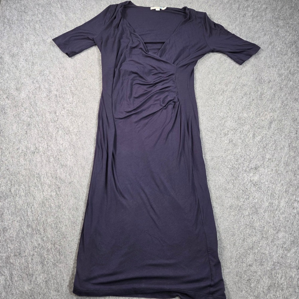 Boden Womens Faux Wrap Dress Womens US 10 UK 14L Blue Jersey Ruched Midi
